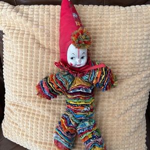 Vtg 60s YoYo Quilt Fabric Handmade Clown